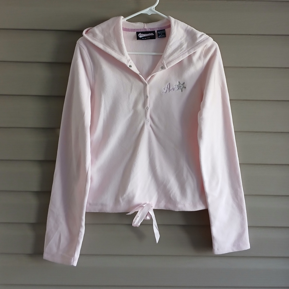 Vintage Y2K Aeropostale L light pastel pink slim fit fleece hoodie pullover